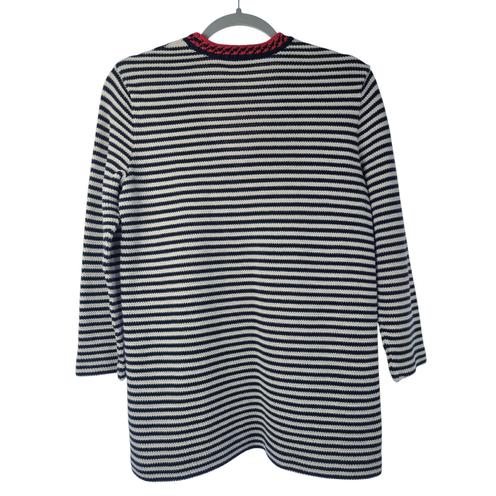 Tory Burch Sweater Women's Small Striped V-neck Pullover 3/4 Sleeve Cotton - Picture 4 of 7